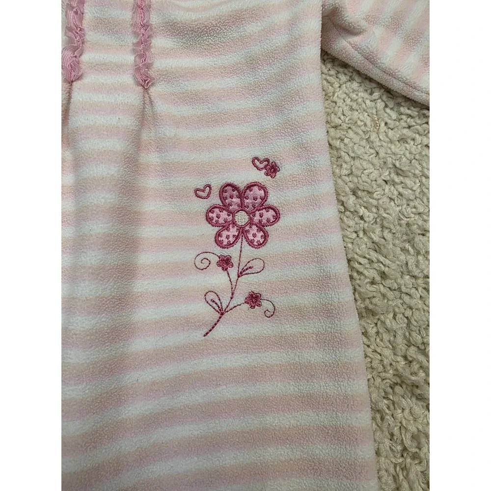 Carter's 24 Months Pink White Striped Fleece Embroidered Flower Jumpsuit Sleeper